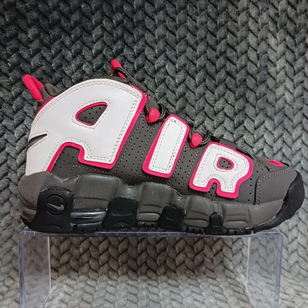 Nike Air More Uptempo GS Medium Ash Red White Black Basketball Shoes Size 4Y